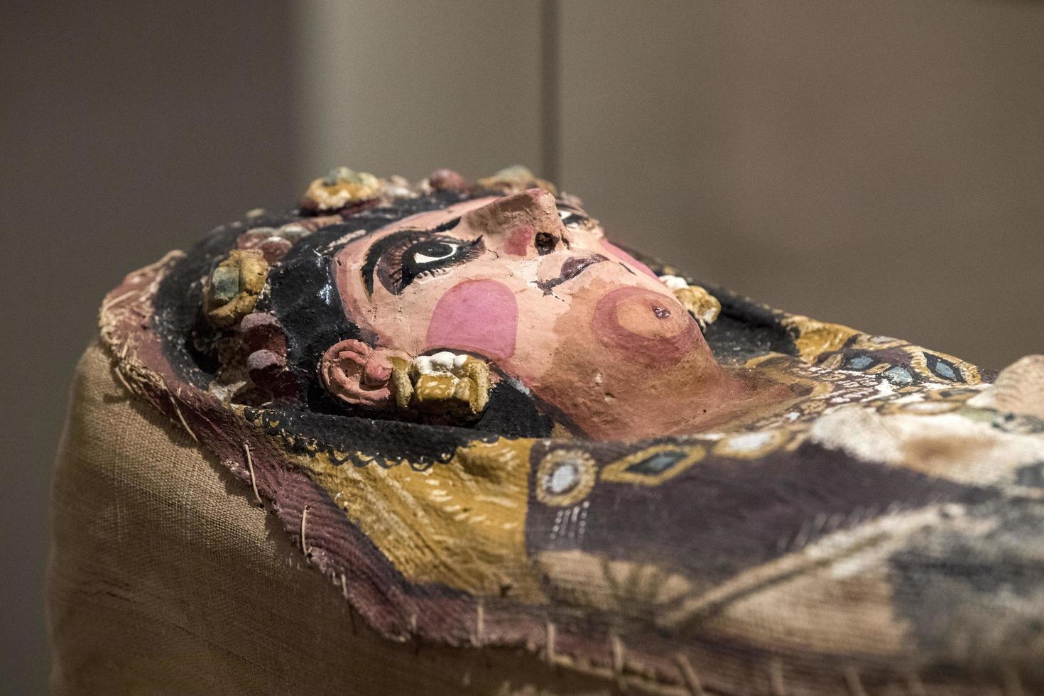 NEW YORK, USA - APRIL 23 2017 - Metropolitan Museum egyptian queen sarcophagus detail close up photo