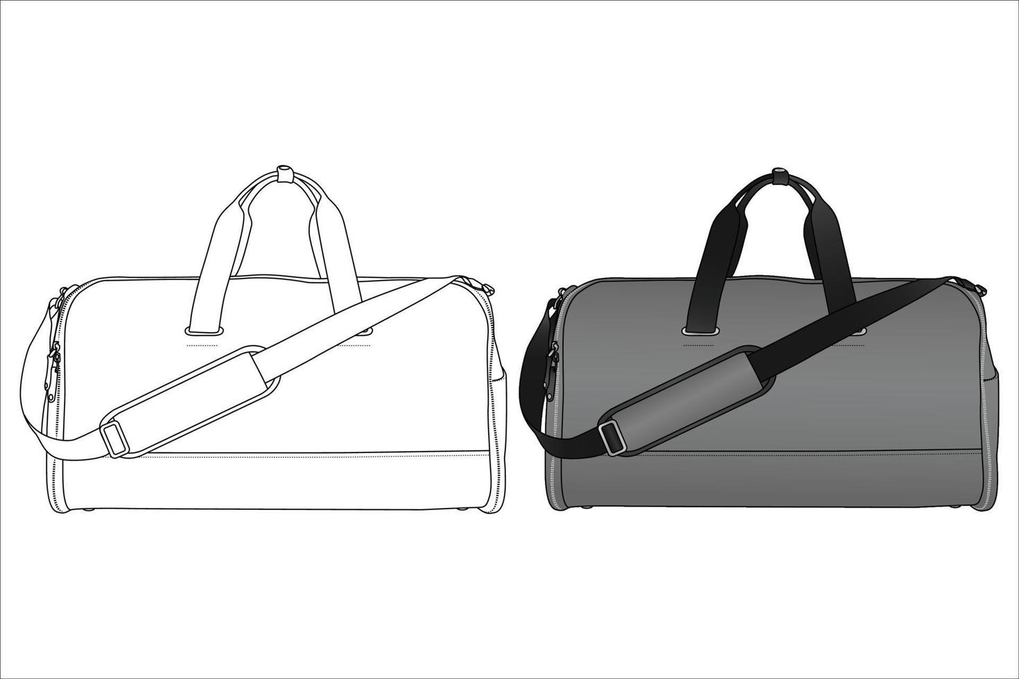 Duffle Bag, Vector Illustration, Bag Outline Template, Fashion Flats Sketch, Vector Clip Art Template