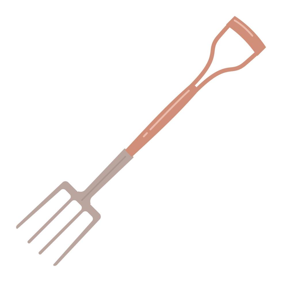 Garden pitchfork isolated on white background. Garden equipment, tool. Seasonal garden work. Spring vector llustration.