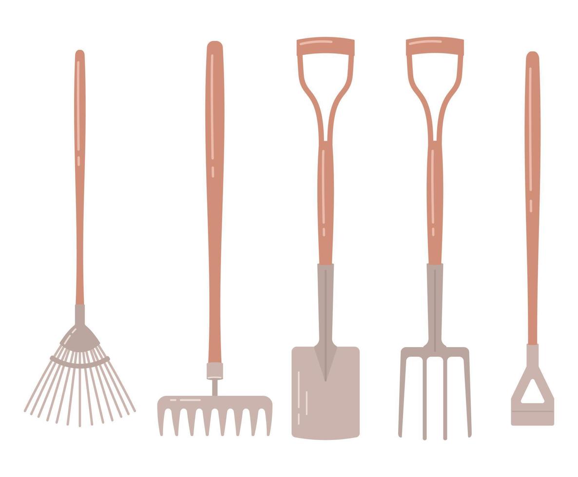 Garden equipment, tools isolated on white background. Seasonal garden work. Spring vector llustration.