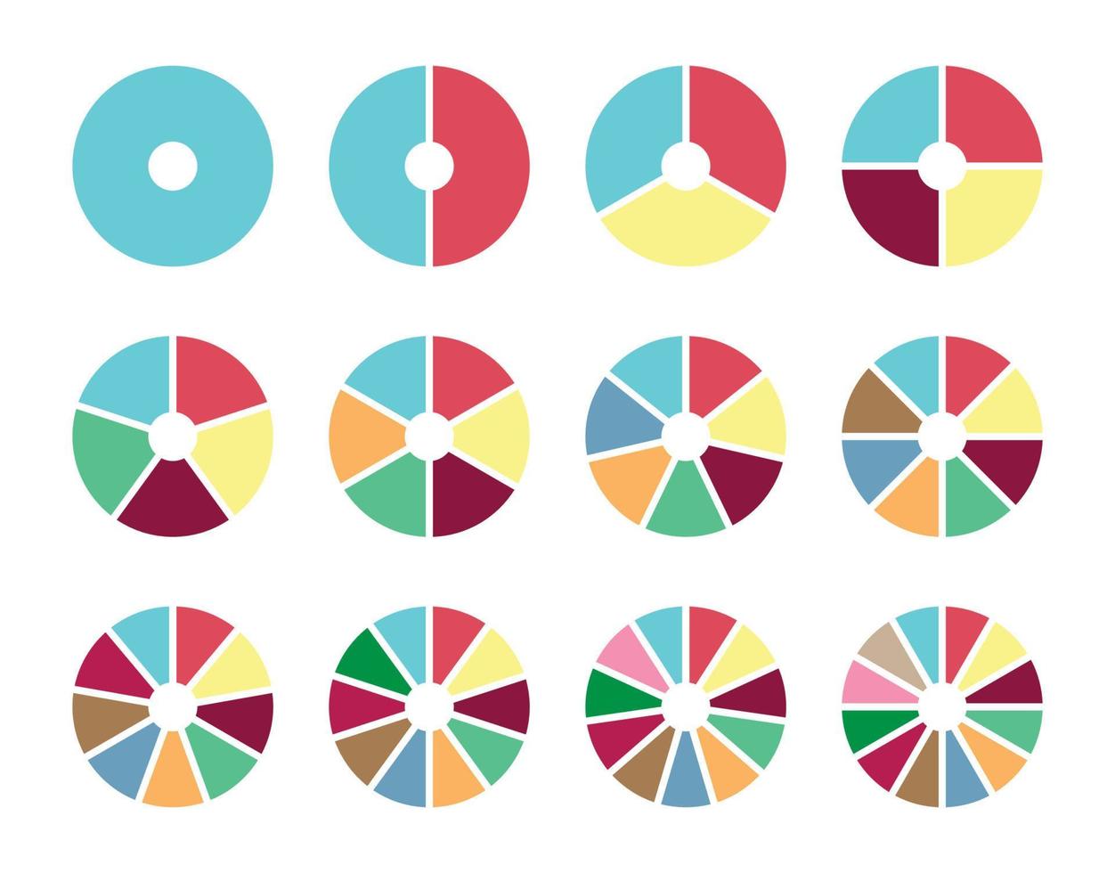 Circle Pie Chart Set, Colorful Circle Diagram icons for infographic Collection Vector Illustration