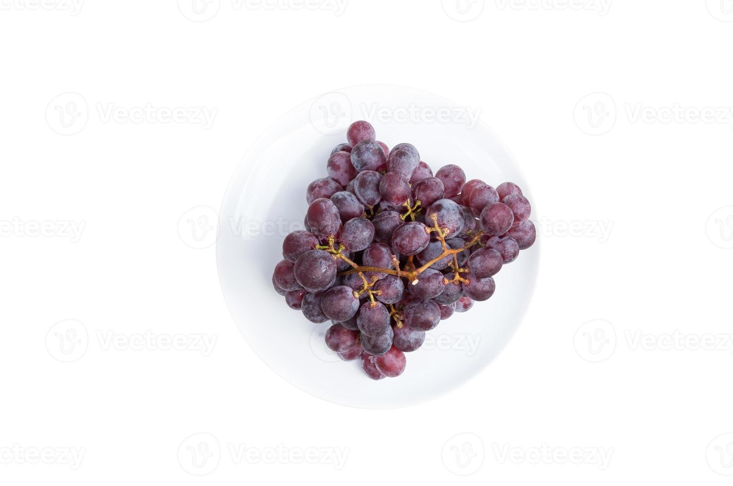 fresh grape on white plate isolated on white background, top view grape photo