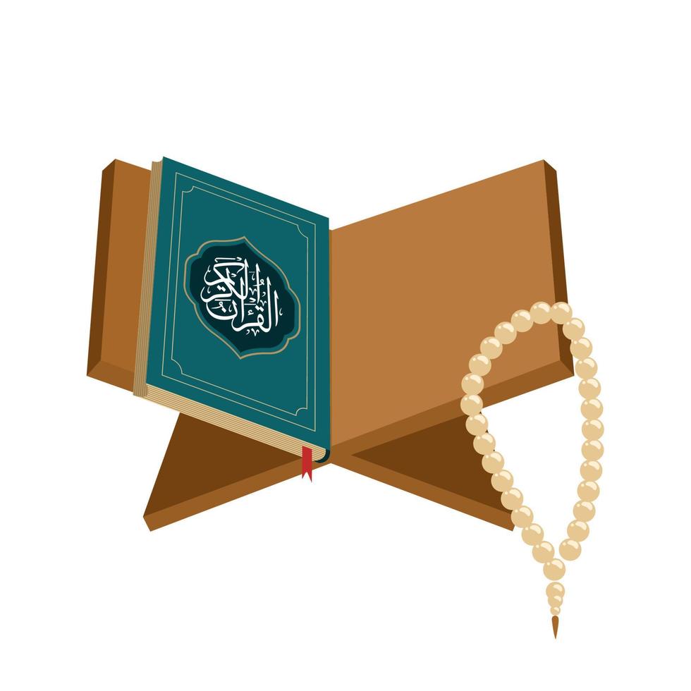 illustration of open quran on table, book of islam, holy book of islam vector