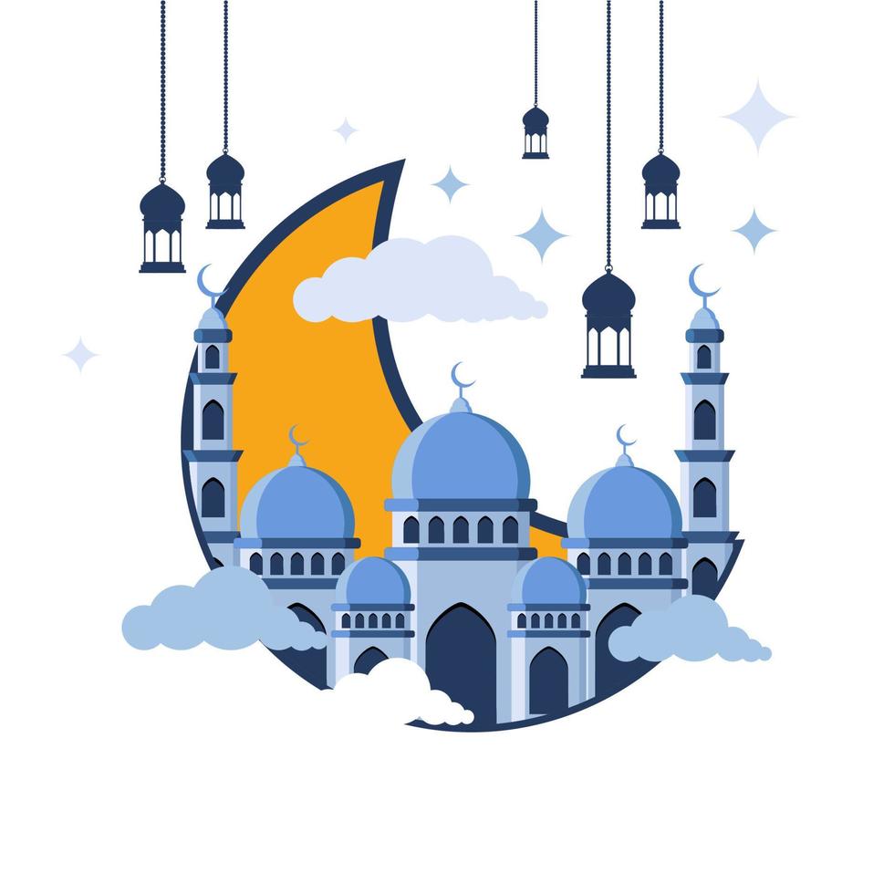 mosque illustration good for islamic ramadan background, arabic calligraphy and text vector