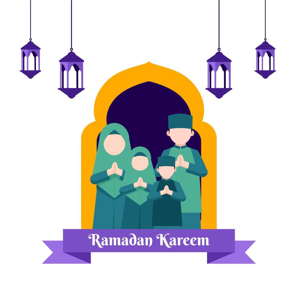 ramadan theme, illustration of a couple of Islamic characters and an Islamic family vector