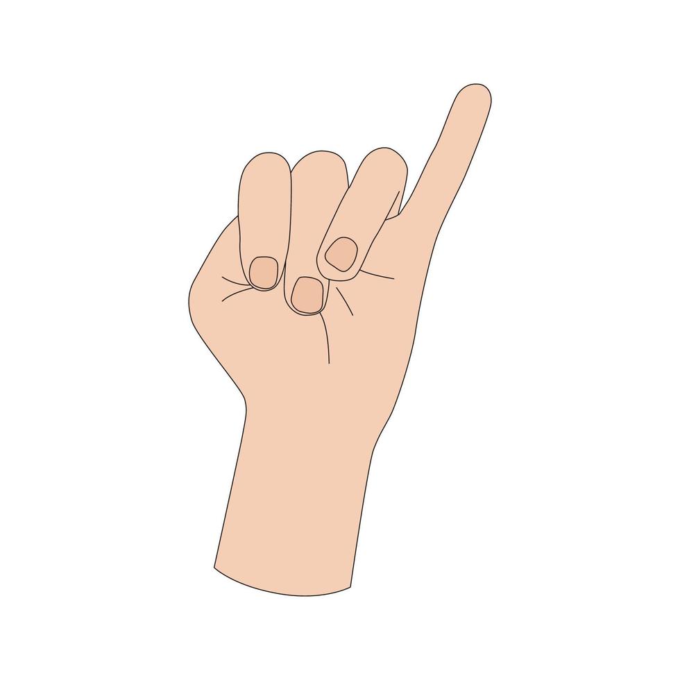 A hand gesture. The number one. Sign language. Vector illustration isolated on white background