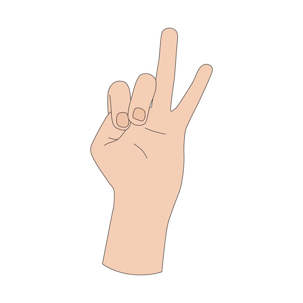 A hand gesture. The number two. Sign language. Vector illustration isolated on white background