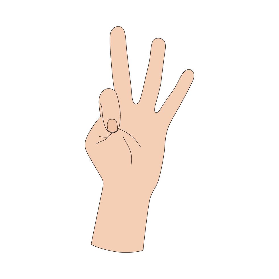 A hand gesture. The number three. Sign language. Vector illustration isolated on white background