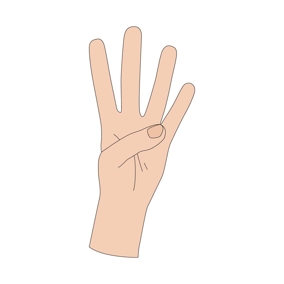 A hand gesture. The number four. Sign language. Vector illustration isolated on white background