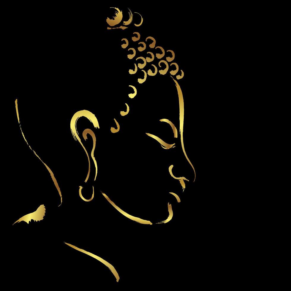Golden Buddha face brush stroke over black background vector