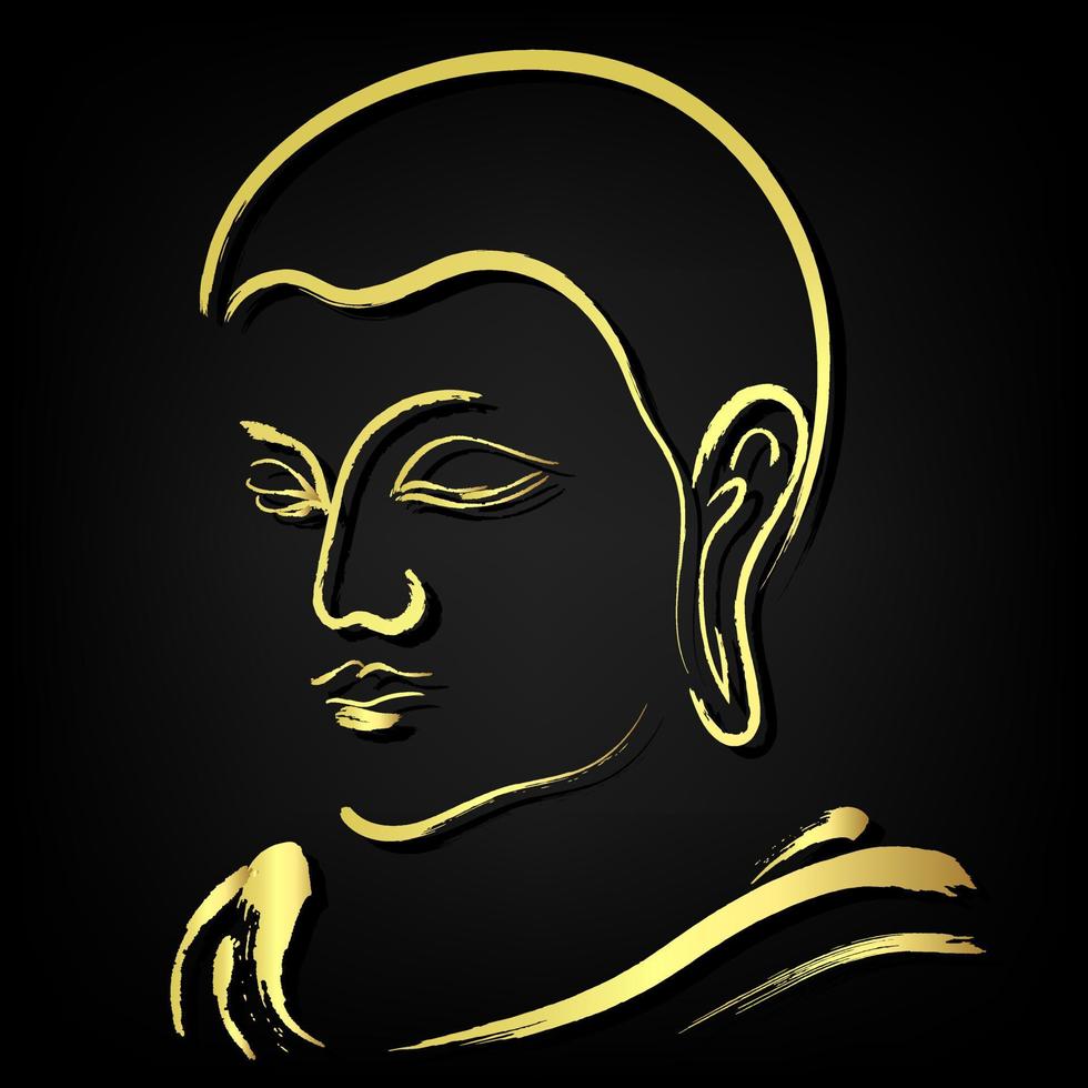 Buddha face brush stroke over black background vector