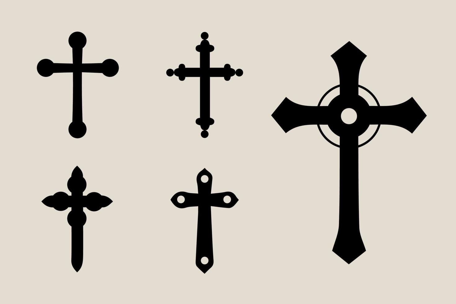 decorativo crucifijo religión católico símbolo, cristiano cruces ortodoxo fe Iglesia cruzar íconos diseño, aislado plano colocar. vector