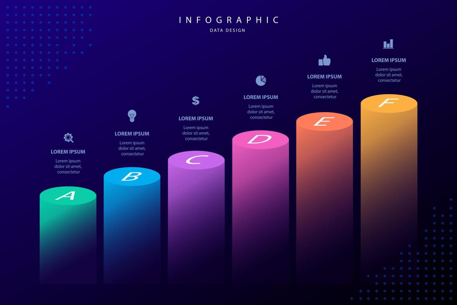 Infographic elements data visualization vector design template. Business concept, glowing gradient 3d chart, graph, illustration.