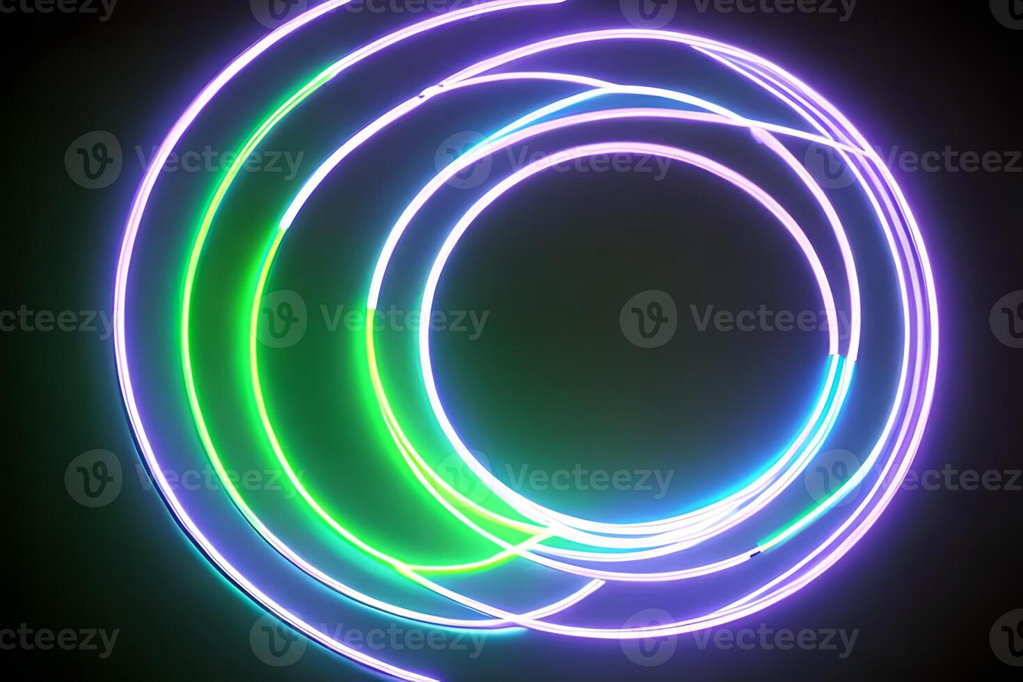 Wall green violet and blue circle neon light background and backdrop. photo