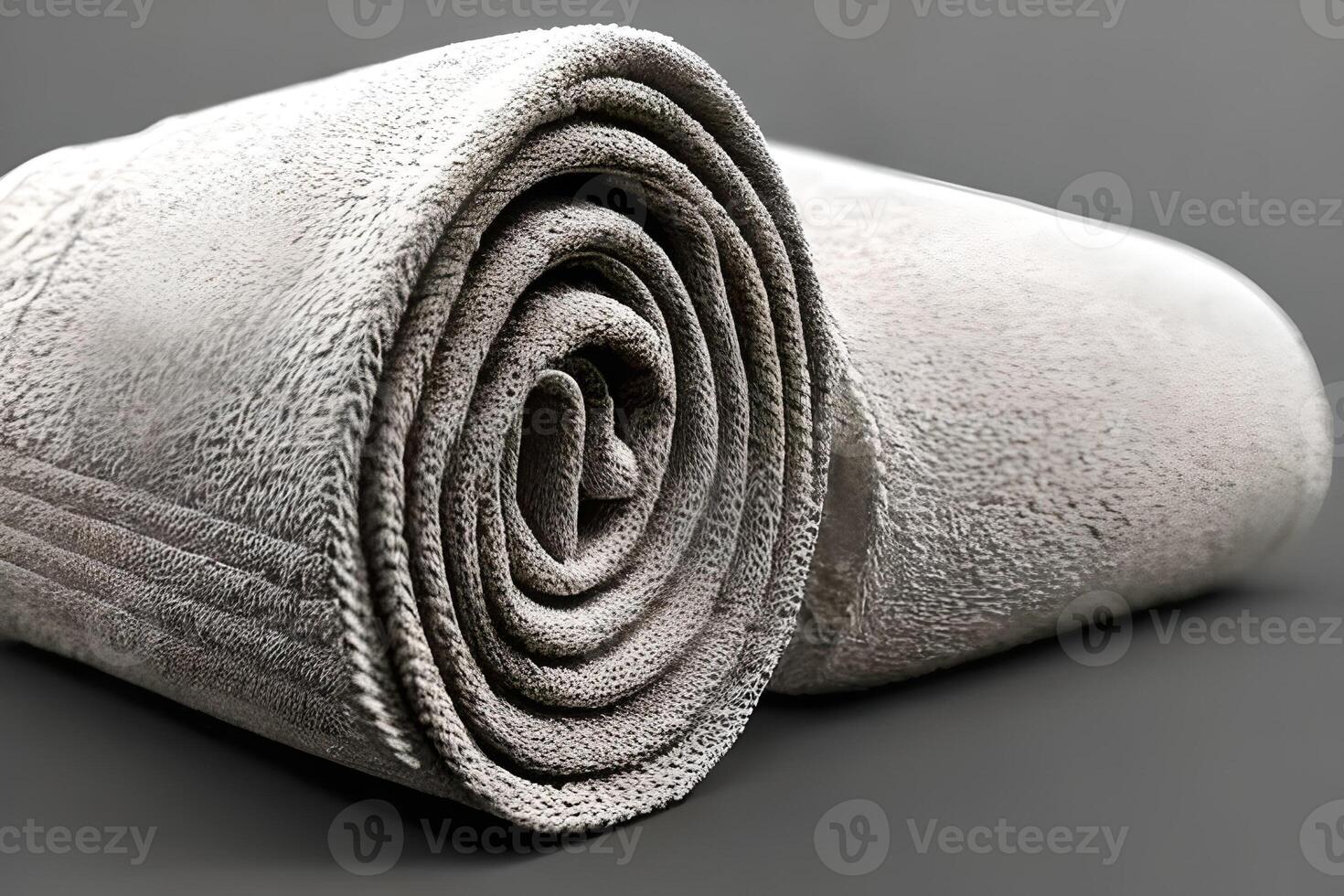 Clean bright grey color roll towel nice and tidy for fitness, bath, swimming, massage and spa marketing background and design material. photo