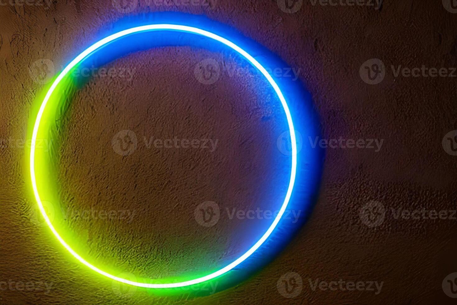 Wall green and blue circle neon light background and backdrop. photo