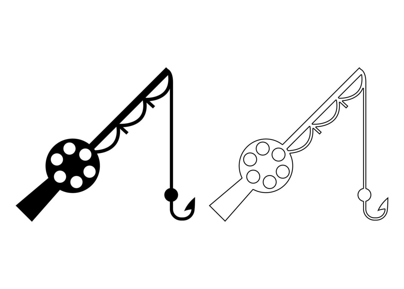 black fishing rod silhouette. concept of ocean fishing minimalist, spoon bait icon, hunting vector