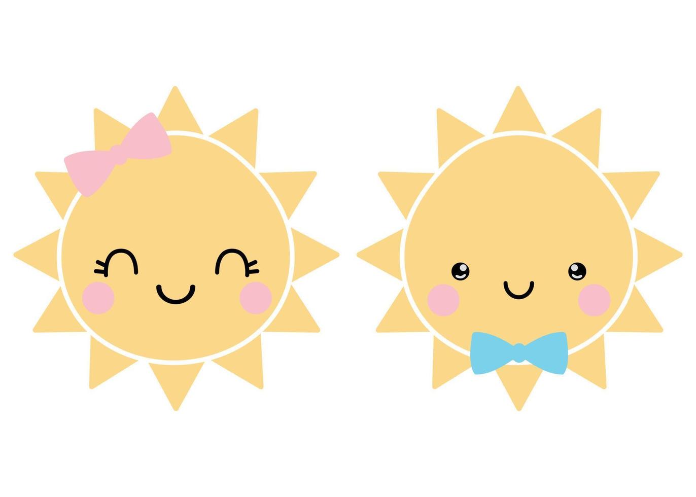 cute sun character boy and girl children illustration mascot vector isolated on white background