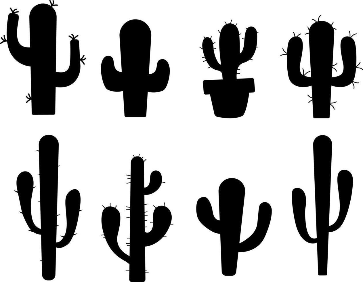 cacti silhouettes, desert plants collection. simple style isolated illustration. vector