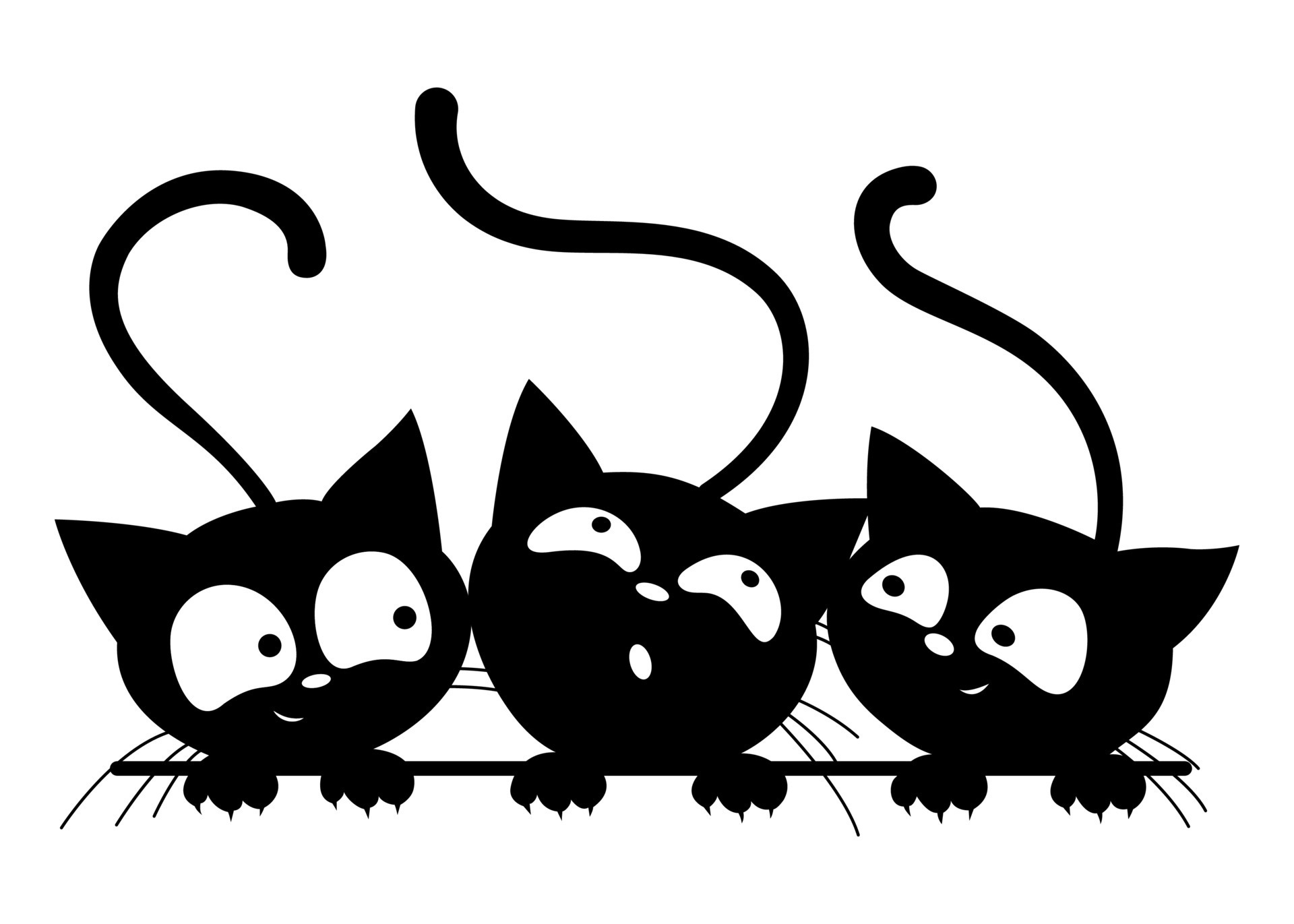 Cartoon black cat drawing. Simple and cute kitten silhouette