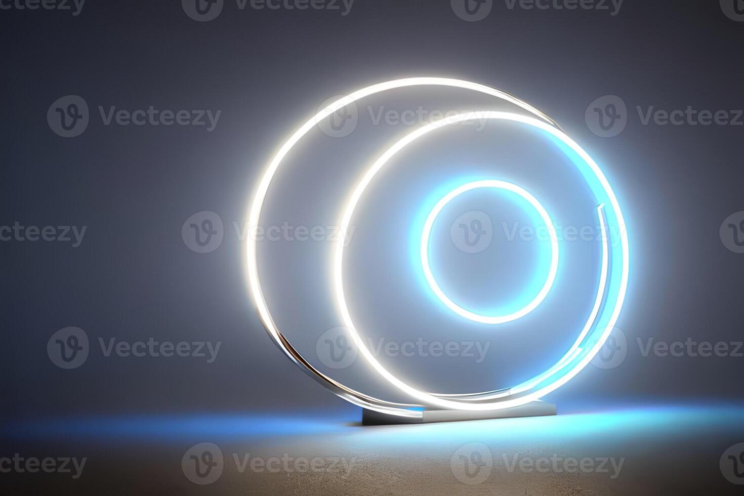 Standing bright center white circle neon light background and backdrop. photo