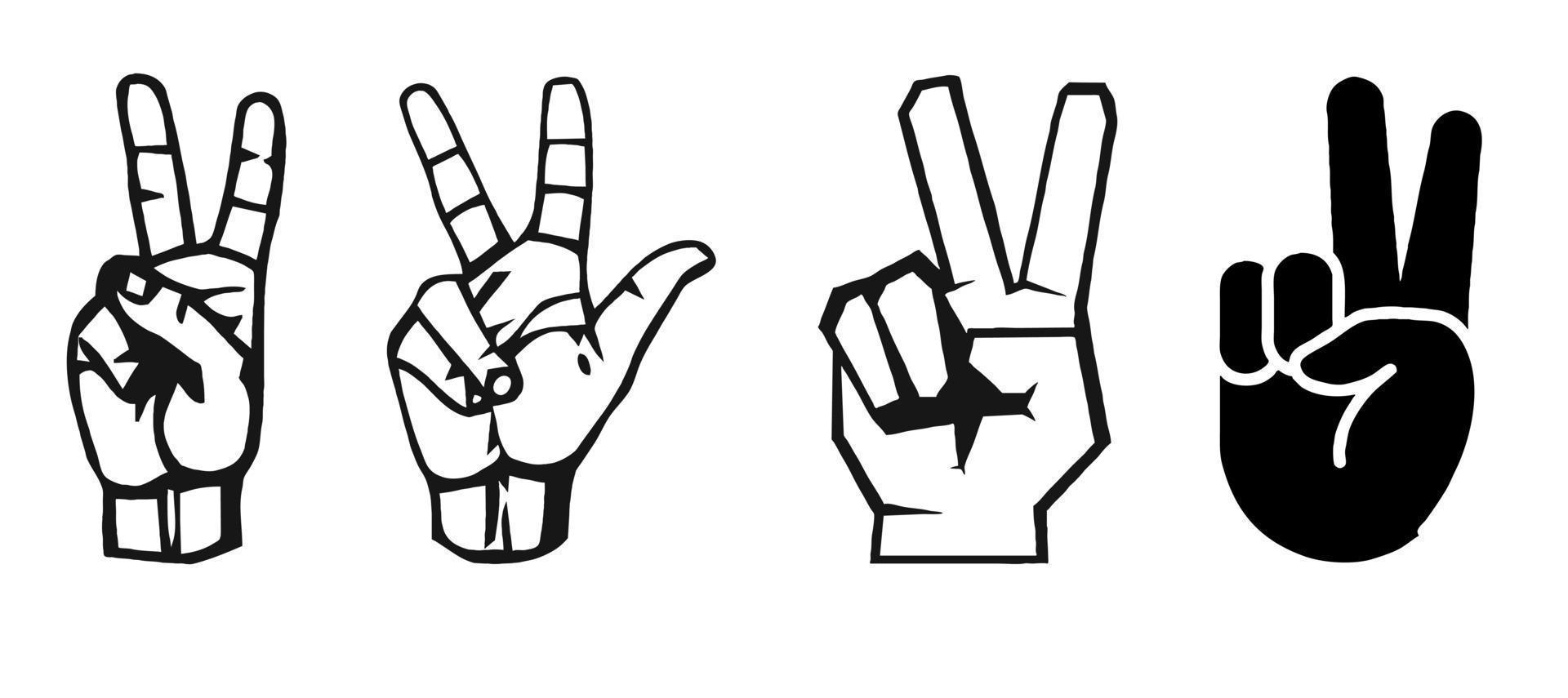 Peace gesture. The hand shows two fingers raised up. vector