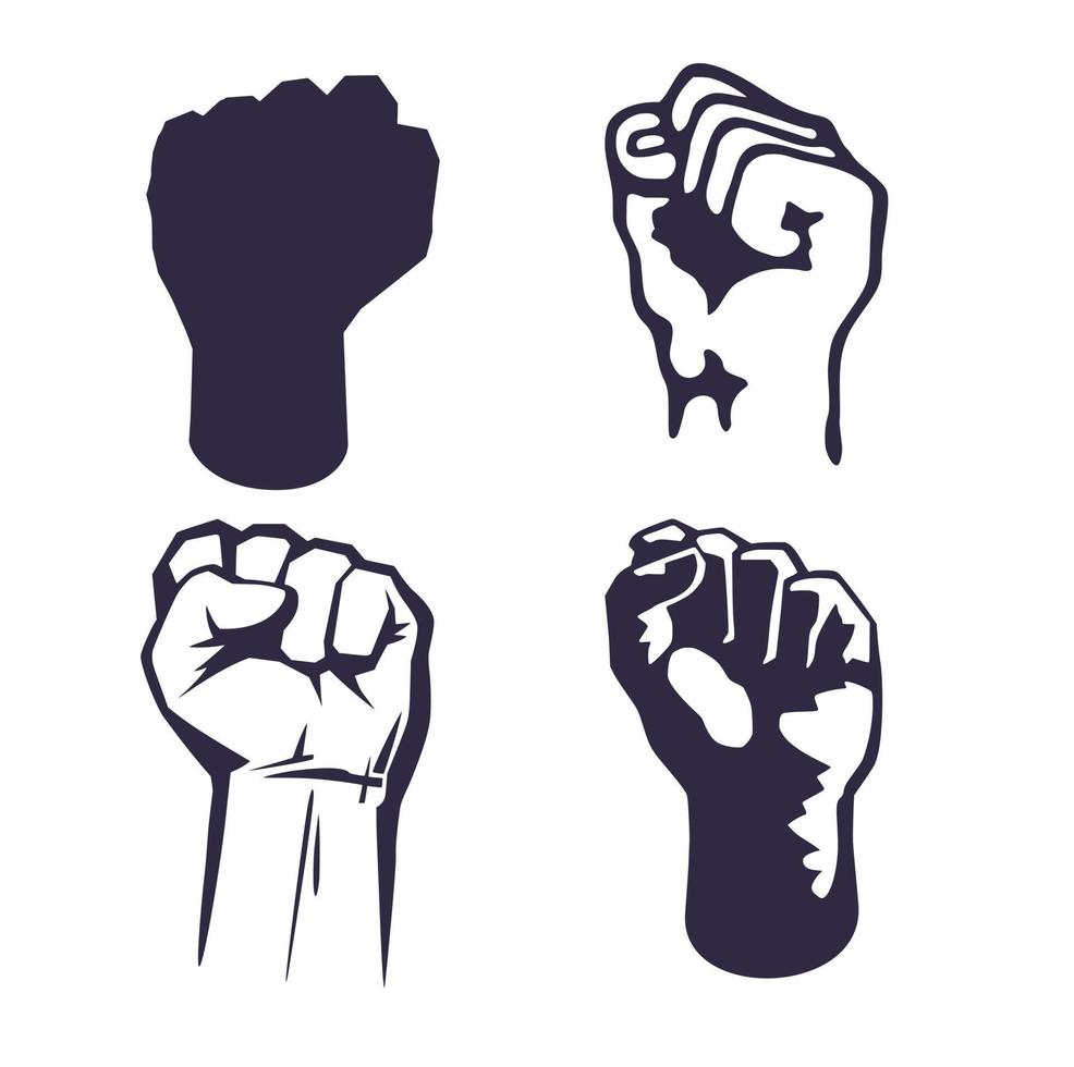 Set of silhouettes Fist raised up in protest vector