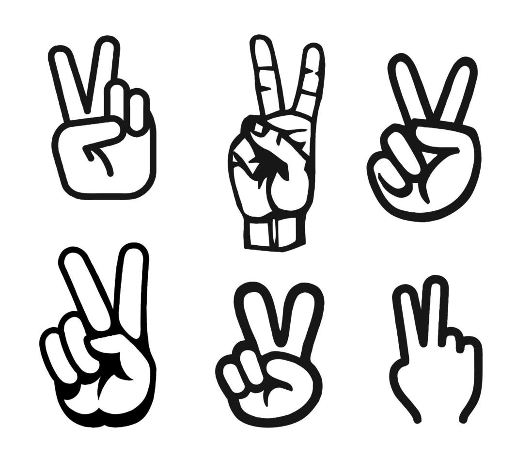 The hand shows the symbol of peace by raising two fingers up vector