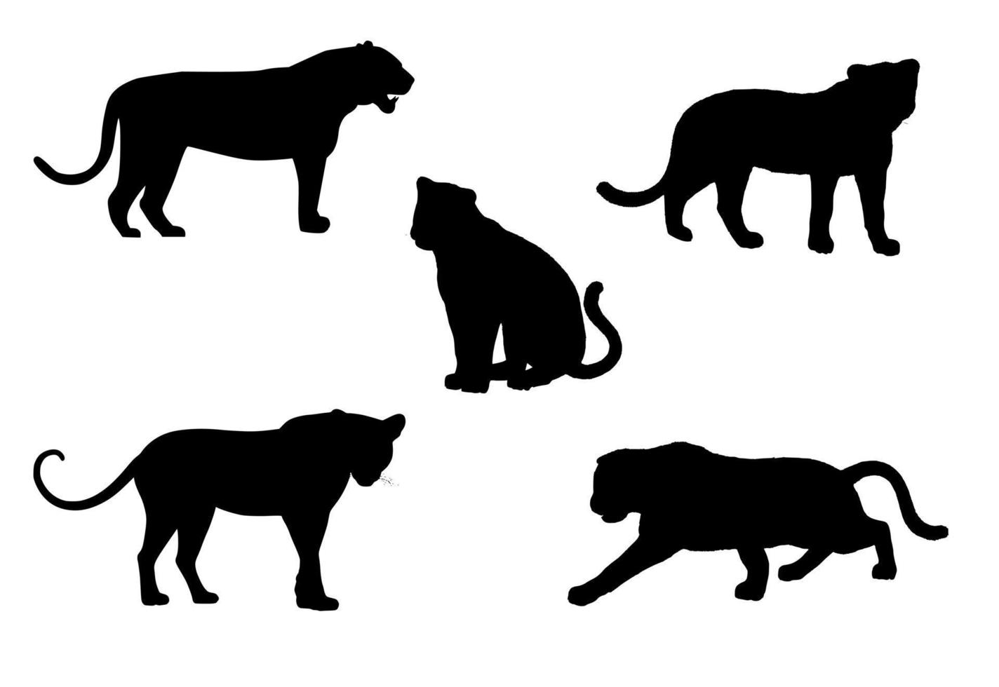 Set of five panther silhouettes vector