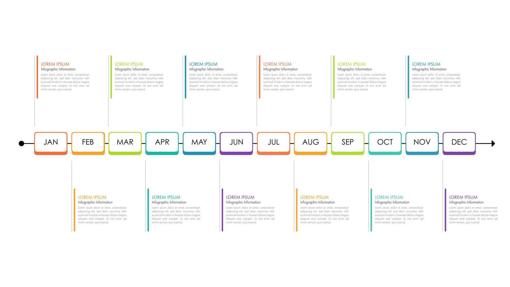 Infographic business year plan tenmplate and breakdown details 12 months can be use for a presentation about business plan. vector