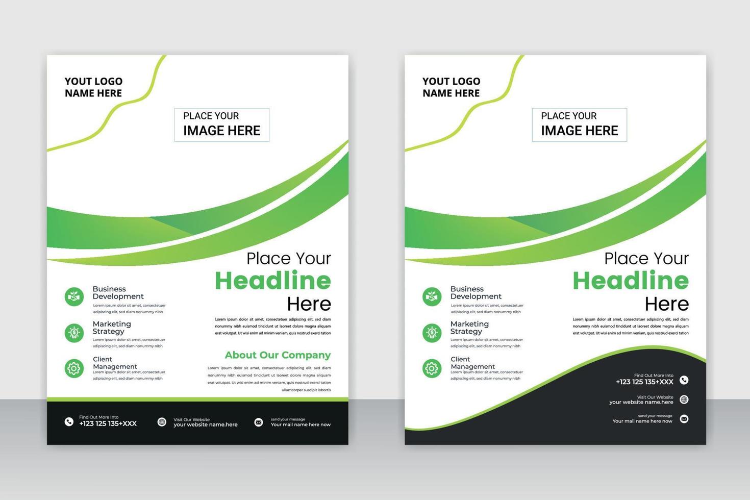 design green flyer business template, layout, cover, brochure, annual report for design background company. Business abstract vector template. Brochure design, cover modern layout,  flyer in A4.