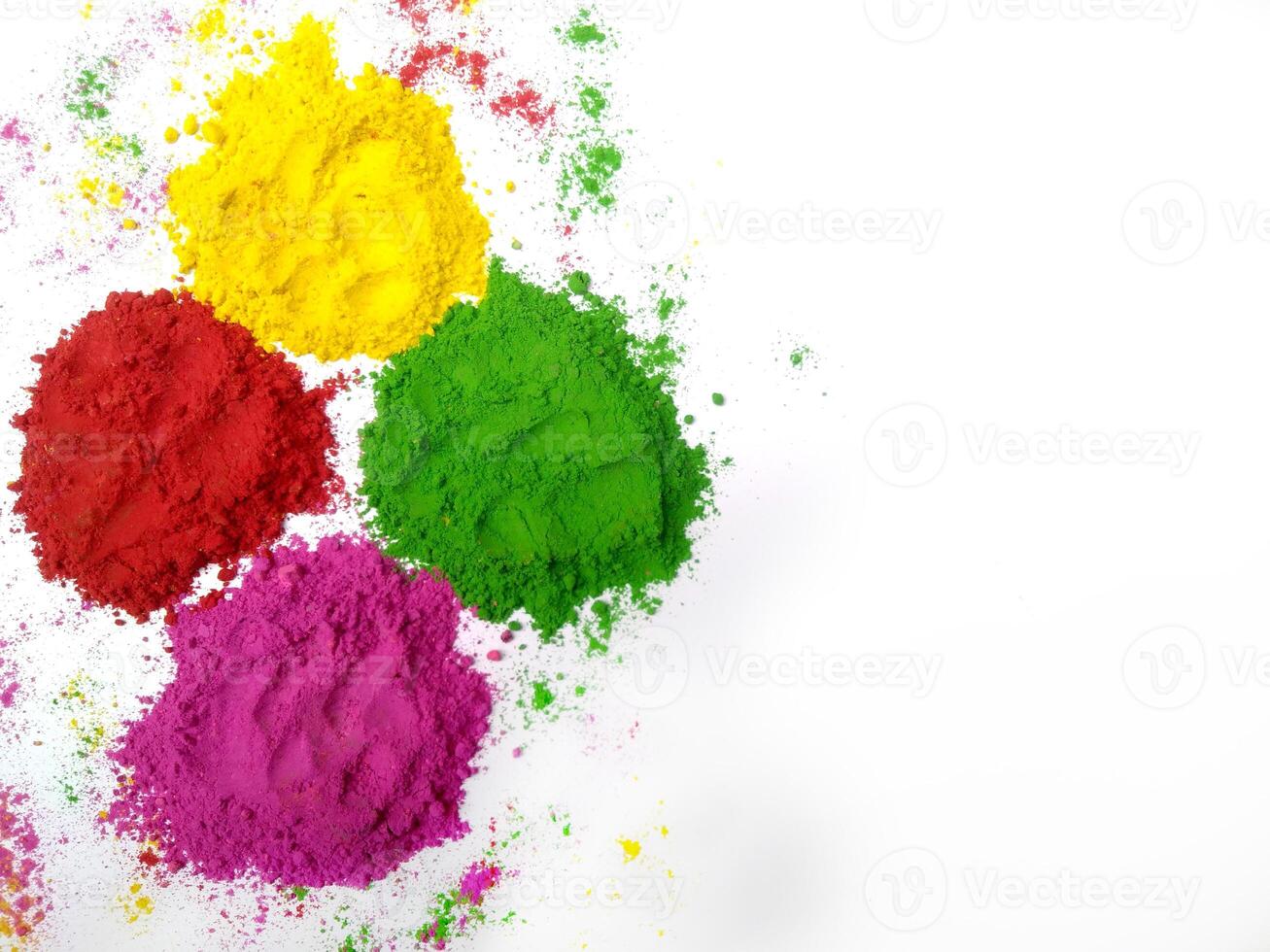 top view holi powder on white background indian holi festival photo
