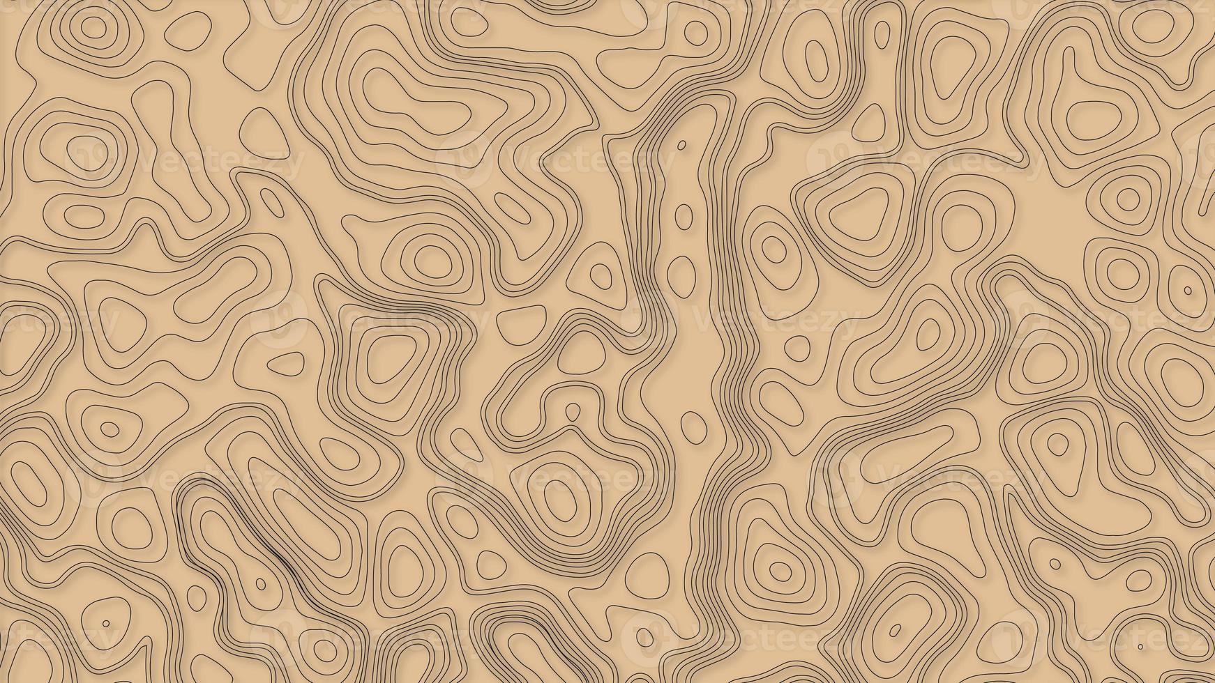 Topographic background with aged paper effect. Abstract topographic map in brown and black colors. Mountain hiking trail line map design. Topographic Cartography. Topographic Relief. photo