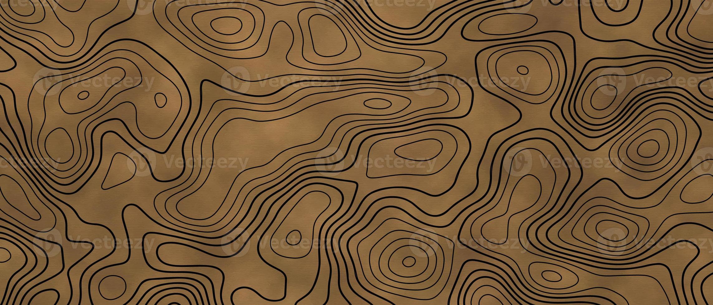 Topographic background with aged paper effect. Abstract topographic map in brown and black colors. Mountain hiking trail line map design. Topographic Cartography. Topographic Relief. photo