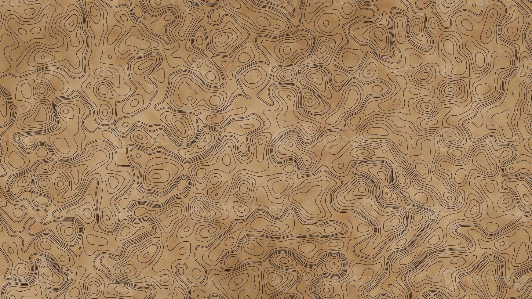Topographic background with aged paper effect. Abstract topographic map in brown and black colors. Mountain hiking trail line map design. Topographic Cartography. Topographic Relief. photo
