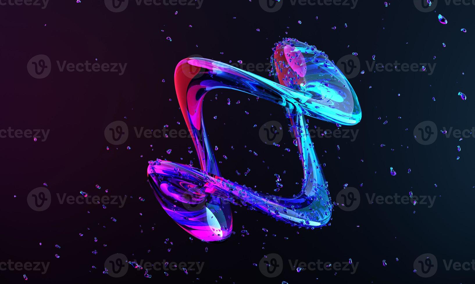3d render, abstract pink blue curvy glass ribbon and reflection on the ground . pink blue neon light effect. photo