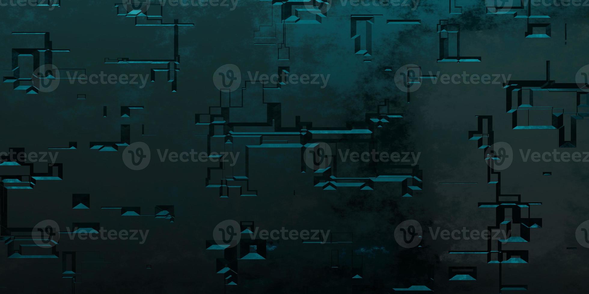 3d rendering empty metal with blue neon light for product display. abstract sci fi scene. photo