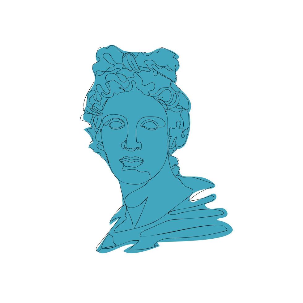 antiguo griego escultura. busto de Apolo .griego mitológico estatua, uno línea dibujo, diosa cabeza Arte diseño. vector ilustración