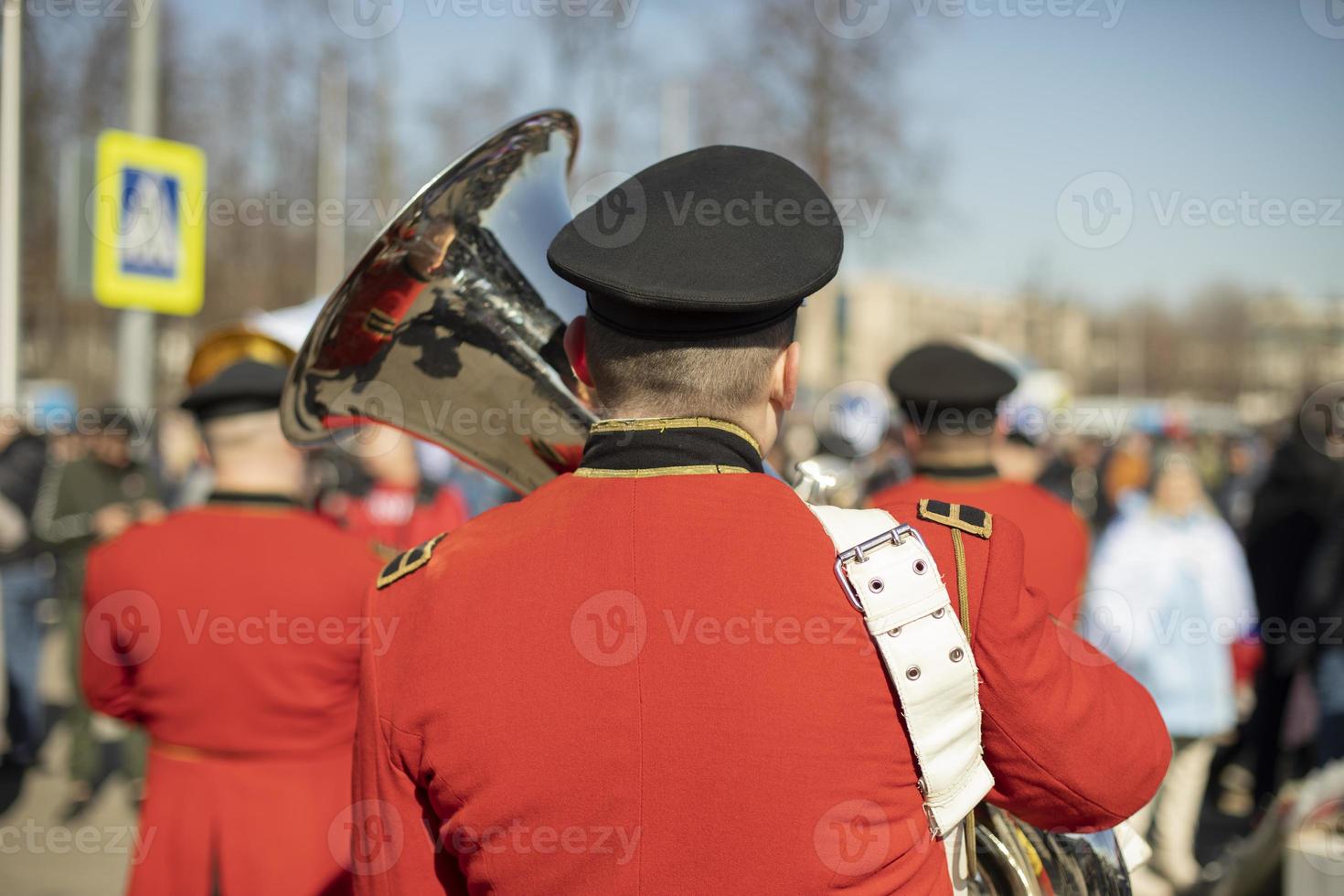 Trumpeter of military band. Wind instrument. Music performance. photo