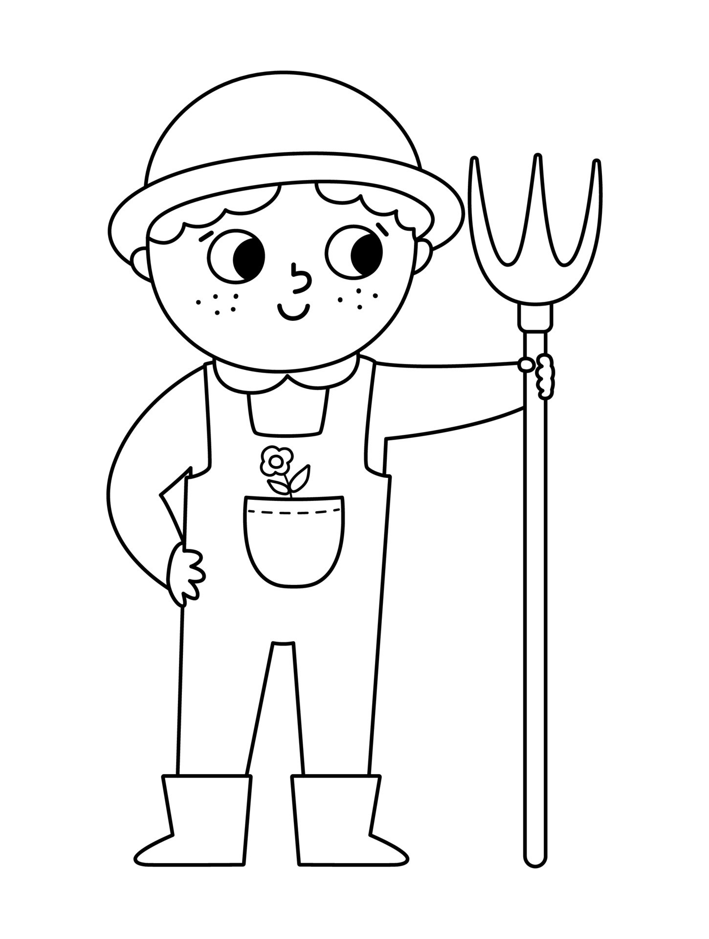 clipart farmer black and white