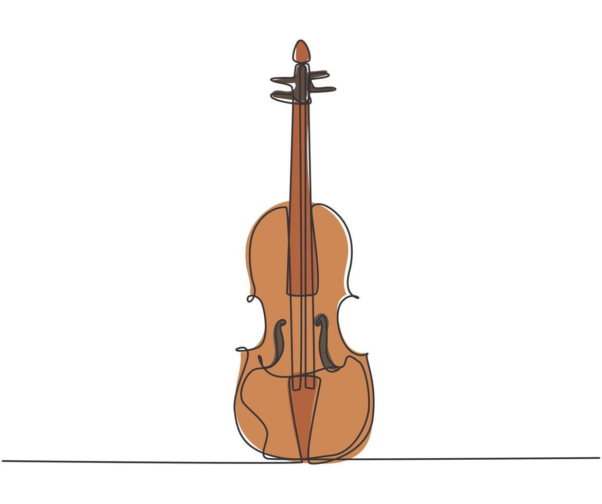 dibujo de línea continua única de violín sobre fondo blanco. Concepto de instrumentos de música de cuerda de moda ilustración de vector gráfico de diseño de dibujo de una línea