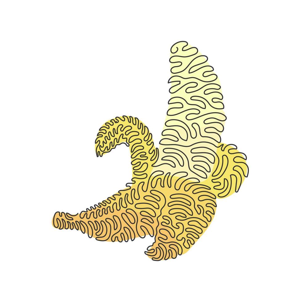 dibujo de una línea continua, rebanada, madura, saludable, orgánico, plátano, huerto, logotipo, identidad. concepto de fruitage tropical fresca para el icono de jardín de frutas. estilo de rizo de remolino. Ilustración de vector de diseño de línea única