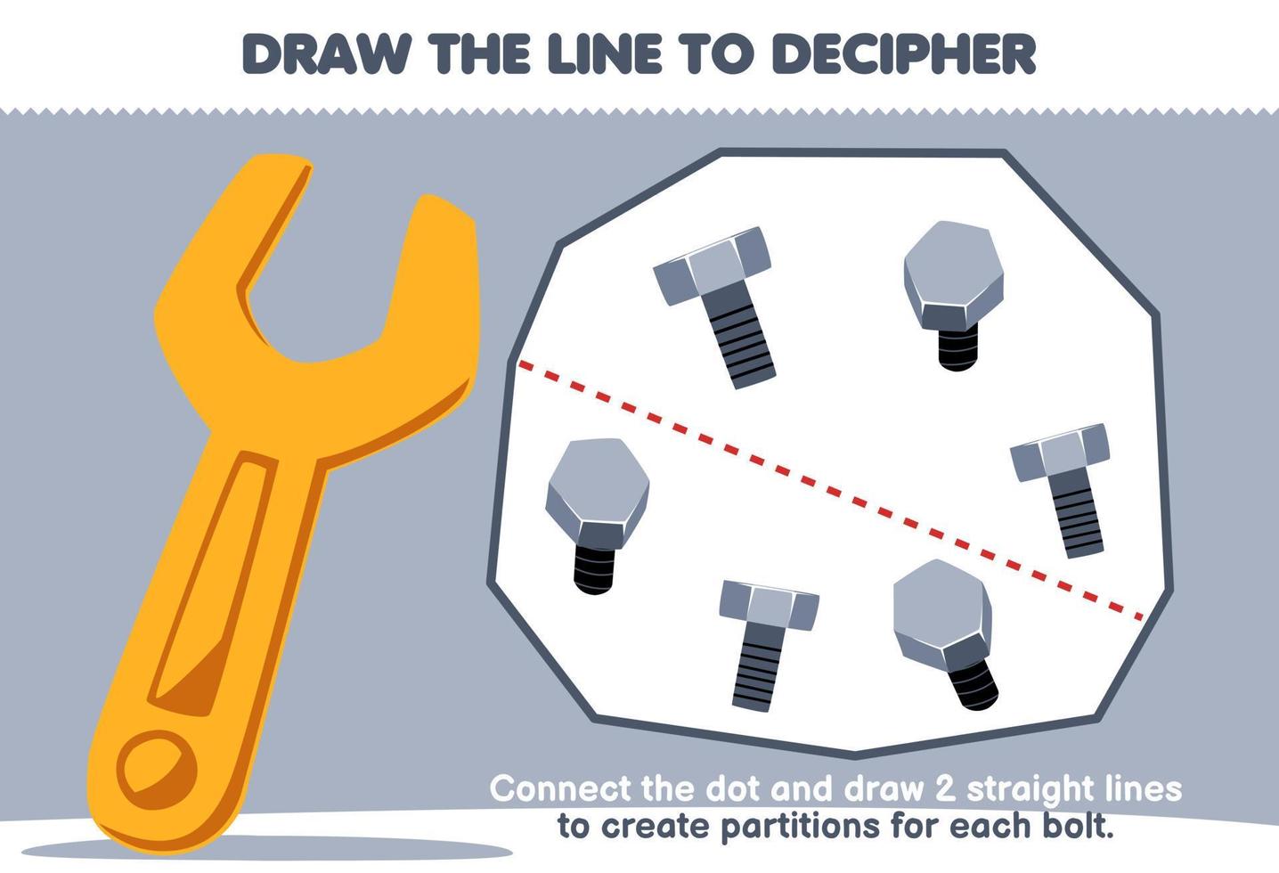 Education game for children help wrench draw the lines to separate the bolts printable tool worksheet vector