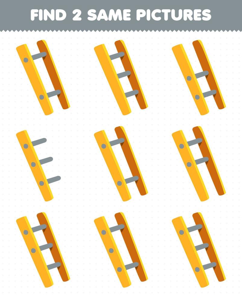 Education game for children find two same pictures of cute cartoon ladder printable tool worksheet vector