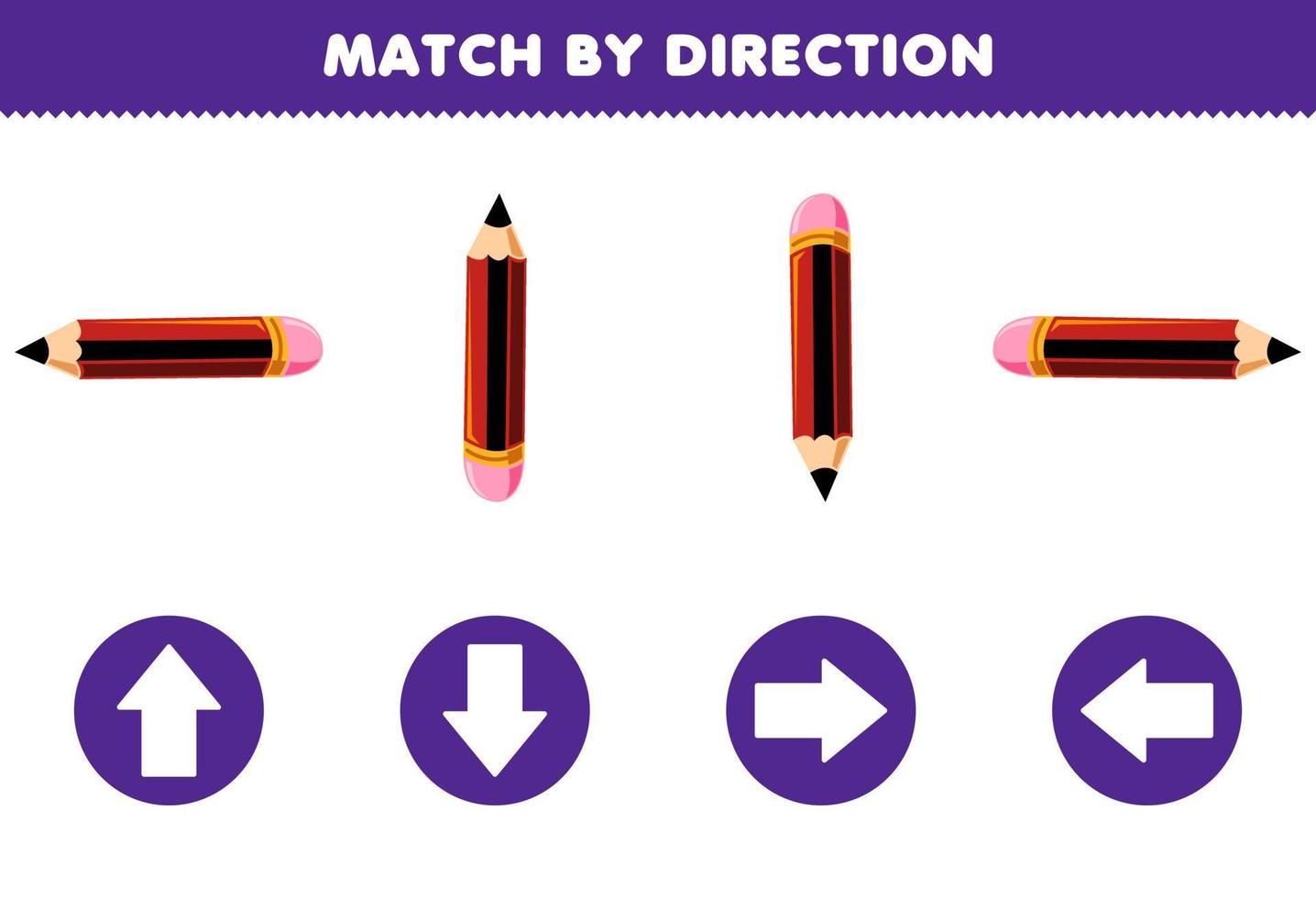 educación juego para niños partido por dirección izquierda Derecha arriba o abajo orientación de linda dibujos animados lápiz imprimible herramienta hoja de cálculo vector