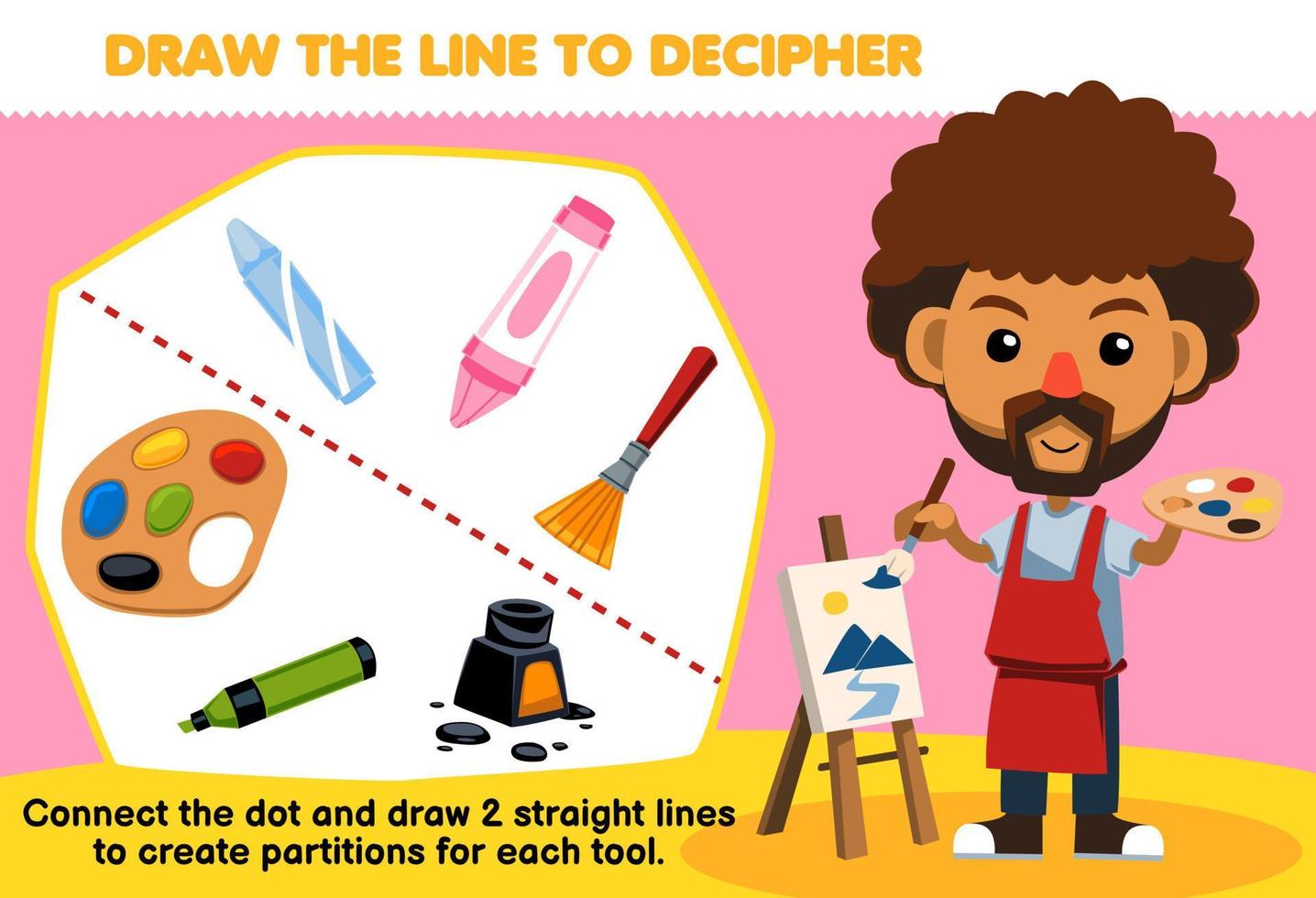 Education game for children help painter draw the lines to separate painting equipment printable tool worksheet vector