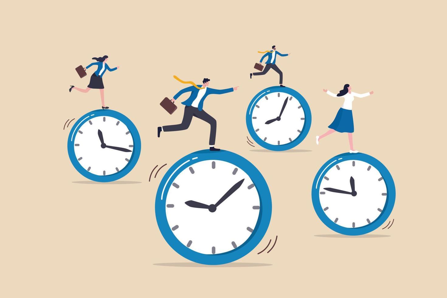 Deadline or busy work, time management, team productivity, work efficiency or fast speed to complete within time countdown, performance concept, business people riding clock to finish work assignment. vector