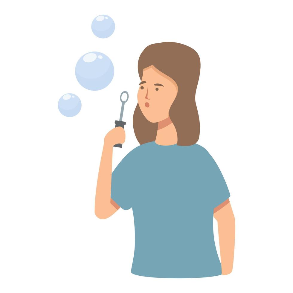 Girl blowing bubbles icon cartoon vector. Child soap vector