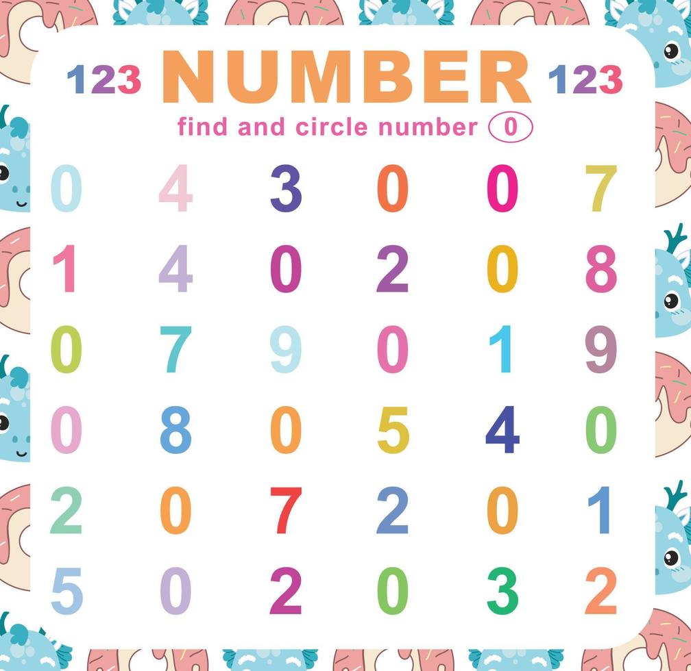Search and circle number on the worksheet. Exercise for children to recognize number. Educational sheet for preschool. Vector file.