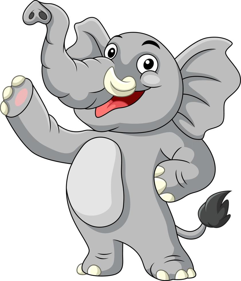 dibujos animados contento elefante ondulación mano vector